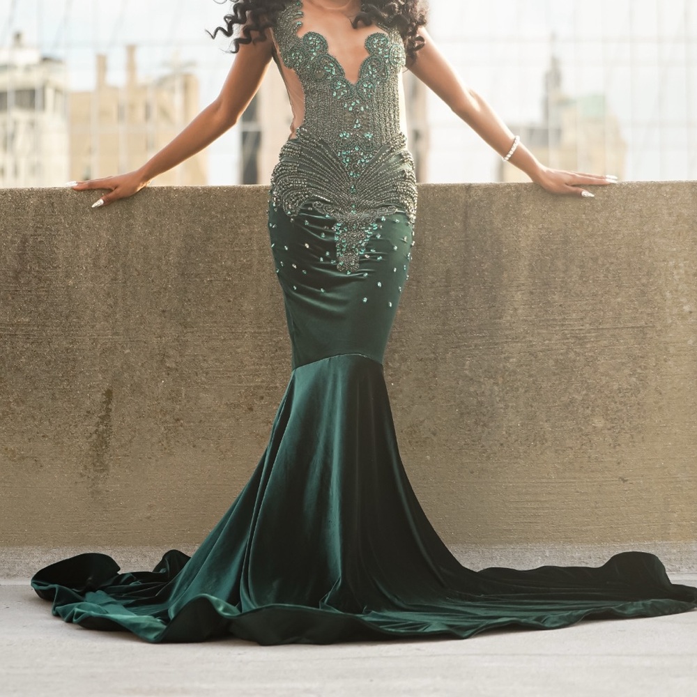 Elegant Green Gown with Beaded Details